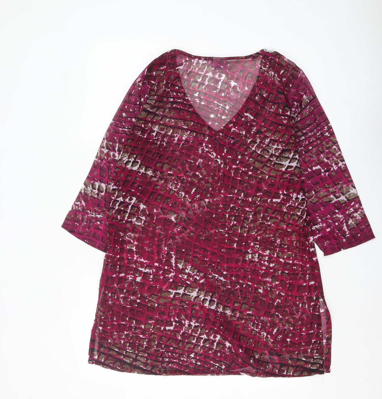 Island Expression Womens Pink Beaded V-Neck Tunic Blouse M