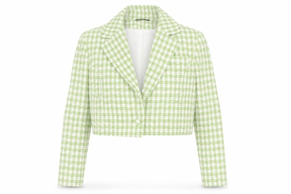 Front view of Select Women's Green Houndstooth Cropped Blazer UK 10