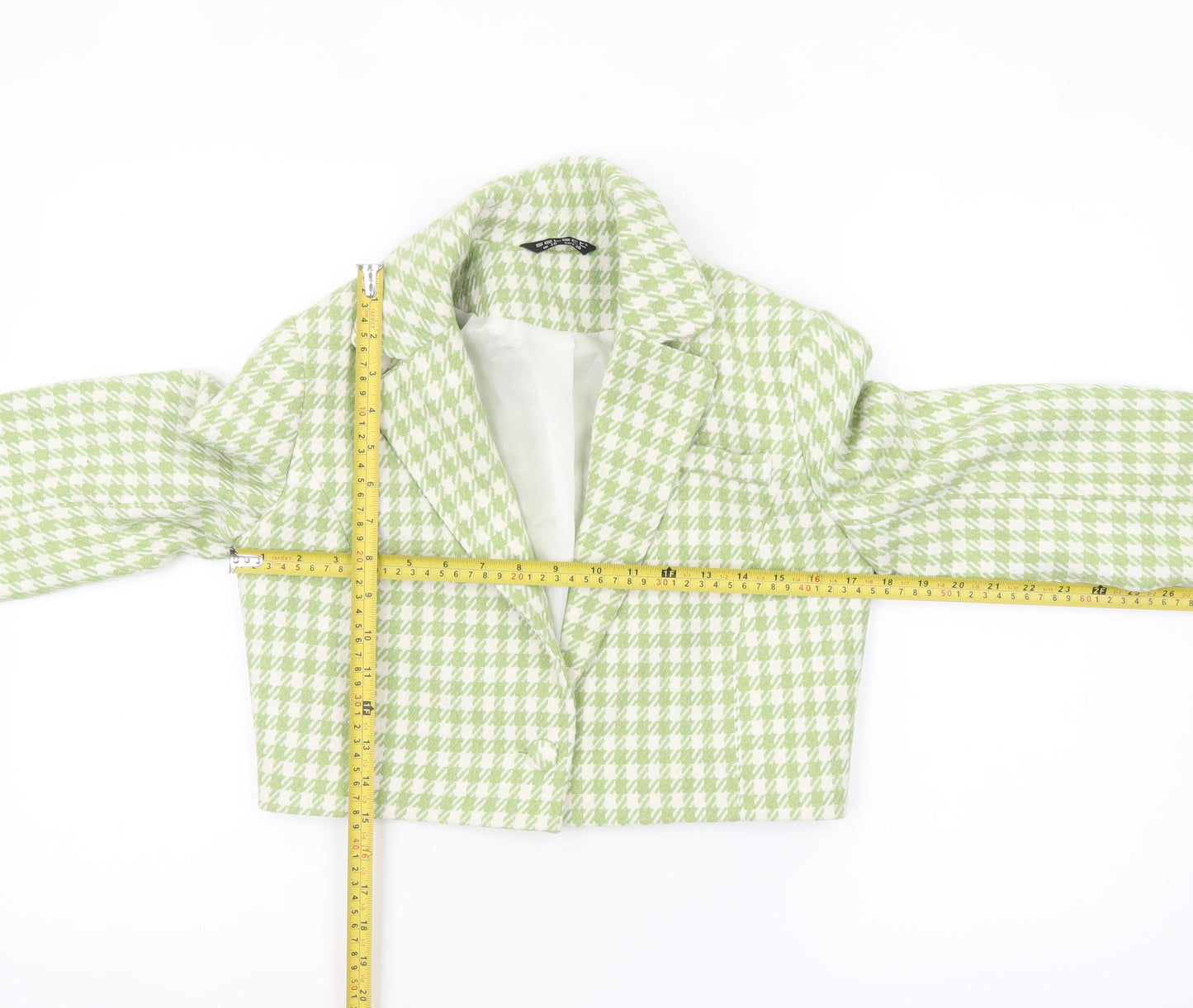 Select Women's Green Houndstooth Cropped Blazer UK 10