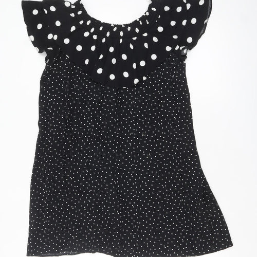 New Look Women Black Polka Dot Off Shoulder Ruffle Shift Dress Size 14