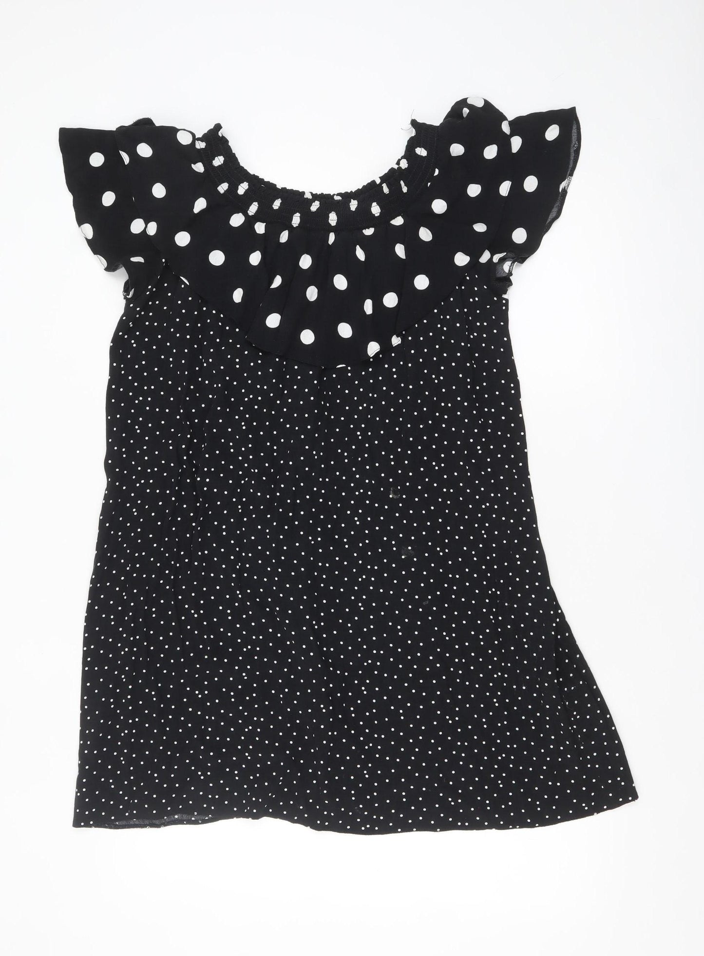 New Look Women Black Polka Dot Off Shoulder Ruffle Shift Dress Size 14