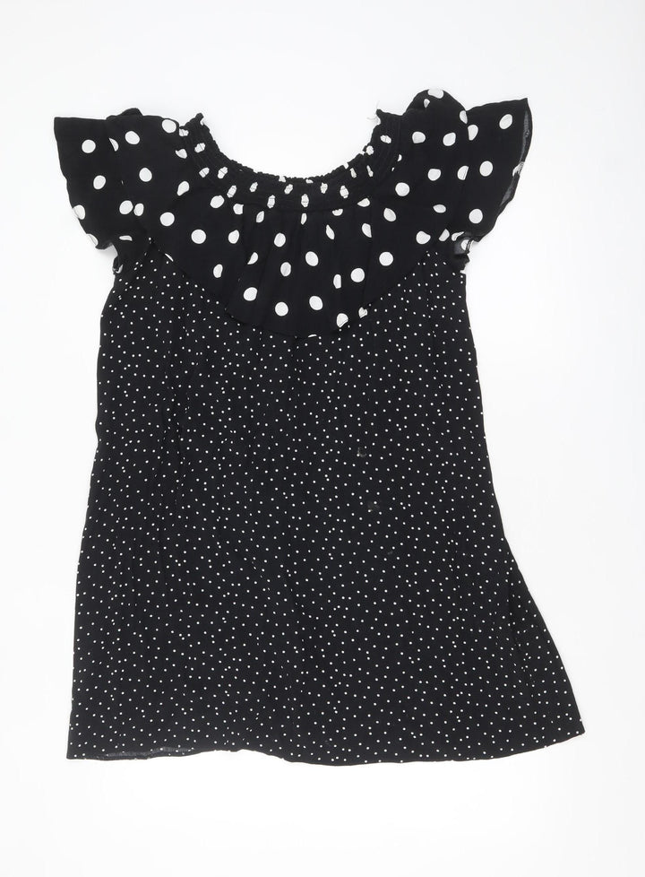 New Look Women Black Polka Dot Off Shoulder Ruffle Shift Dress Size 14