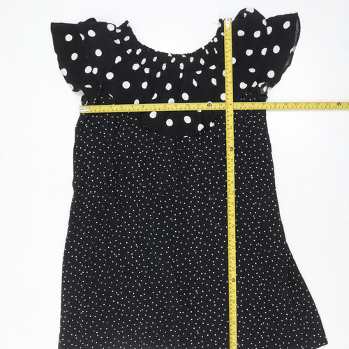 New Look Women Black Polka Dot Off Shoulder Ruffle Shift Dress Size 14