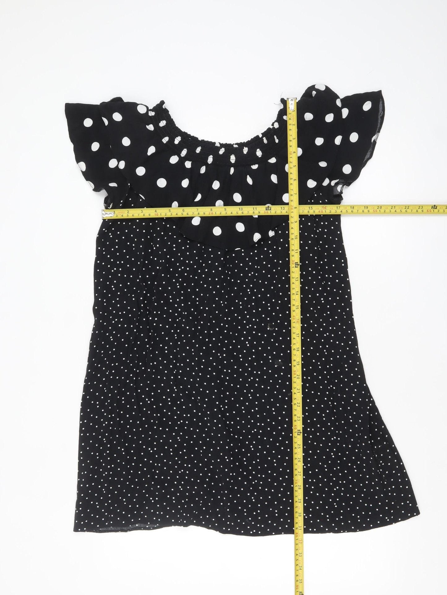 New Look Women Black Polka Dot Off Shoulder Ruffle Shift Dress Size 14