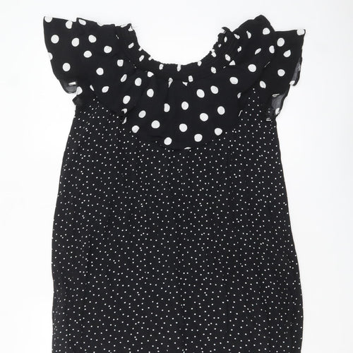 New Look Women Black Polka Dot Off Shoulder Ruffle Shift Dress Size 14
