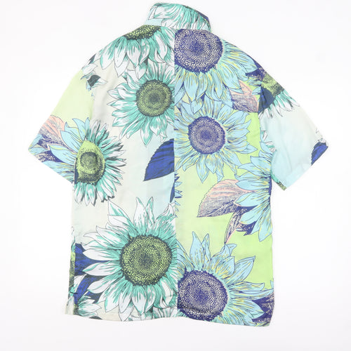 Bershka Men's XS Blue Floral Button-Up Shirt Summer Casual