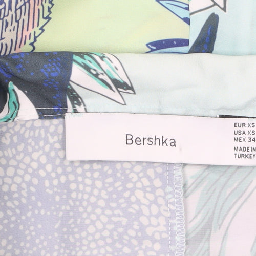 Bershka Men's XS Blue Floral Button-Up Shirt Summer Casual