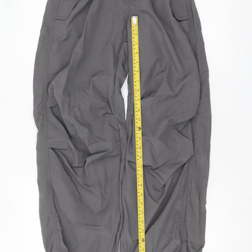 Bershka Womens Grey XS Jogger Cargo Trousers 100% Nylon Elastic Waist Drawstring Hem