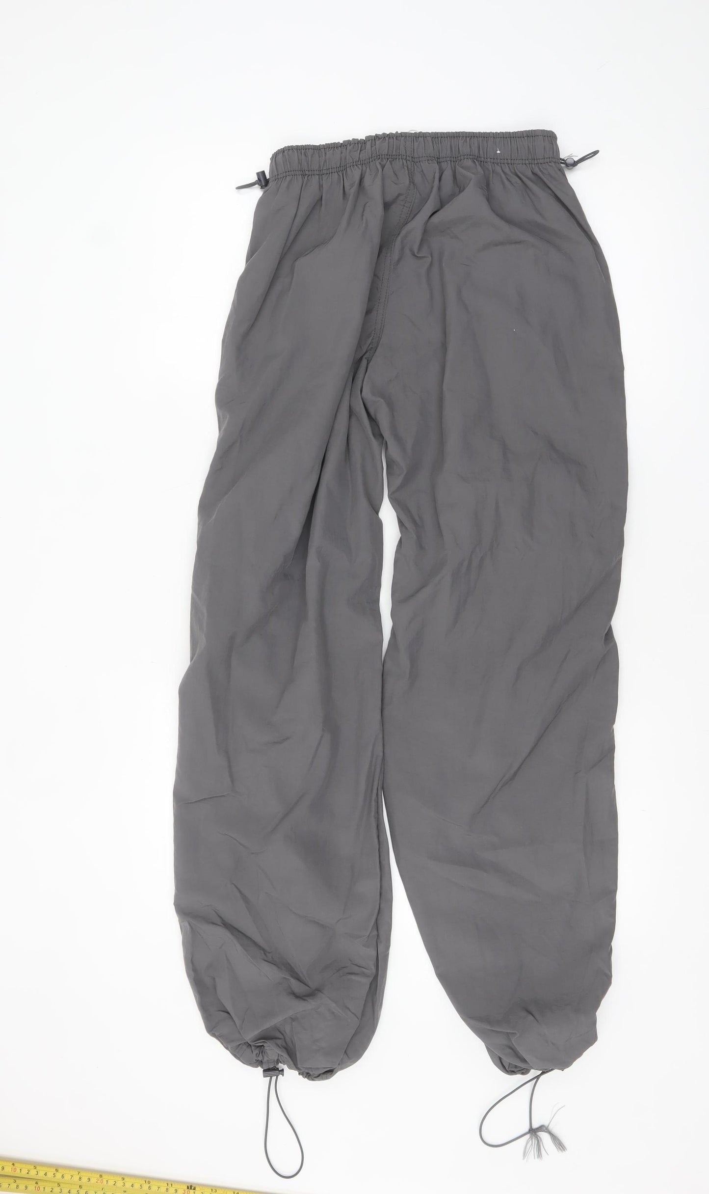 Bershka Womens Grey XS Jogger Cargo Trousers 100% Nylon Elastic Waist Drawstring Hem
