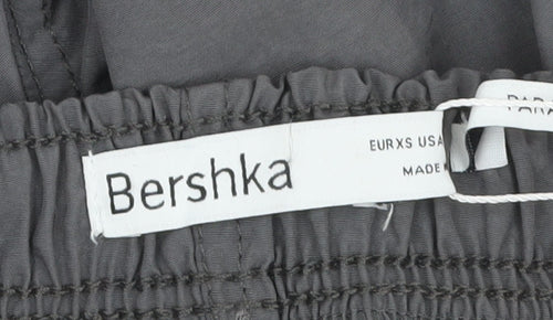 Bershka Womens Grey XS Jogger Cargo Trousers 100% Nylon Elastic Waist Drawstring Hem