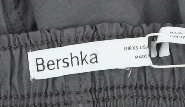 Bershka Womens Grey XS Jogger Cargo Trousers 100% Nylon Elastic Waist Drawstring Hem
