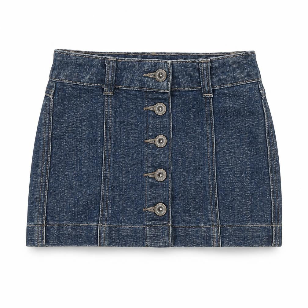 Front view of Tu girls’ blue denim button front mini skirt 4 years cotton blend