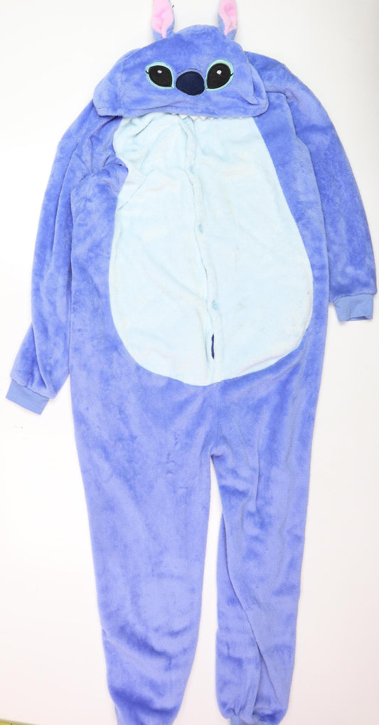 Women's Blue Stitch Fleece Hooded One Piece Pyjama L Disney Style