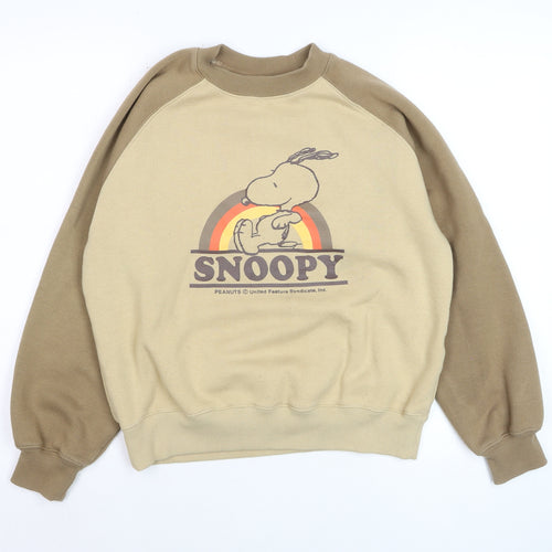 Peanuts Snoopy Beige Crew Neck Pullover Sweatshirt Women S