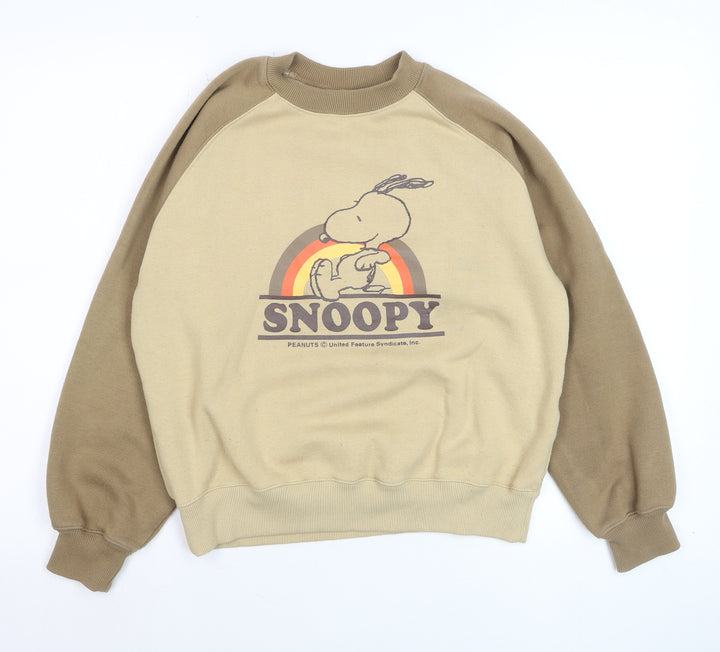 Peanuts Snoopy Beige Crew Neck Pullover Sweatshirt Women S