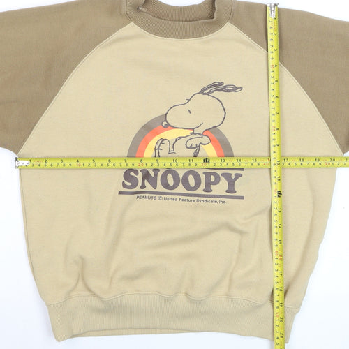 Peanuts Snoopy Beige Crew Neck Pullover Sweatshirt Women S