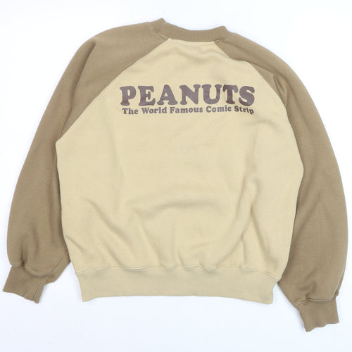 Peanuts Snoopy Beige Crew Neck Pullover Sweatshirt Women S