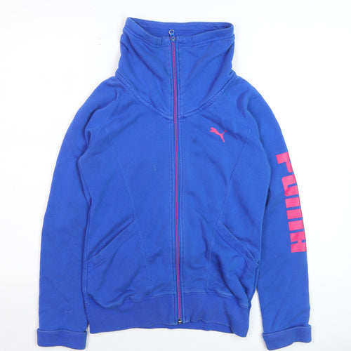 Puma Womens Blue Full Zip Hoodie Size 8 Logo Print Sleeve Casual