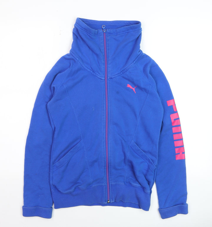 Puma Womens Blue Full Zip Hoodie Size 8 Logo Print Sleeve Casual