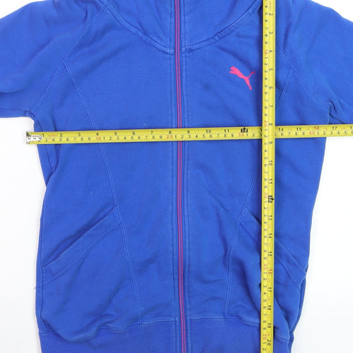 Puma Womens Blue Full Zip Hoodie Size 8 Logo Print Sleeve Casual