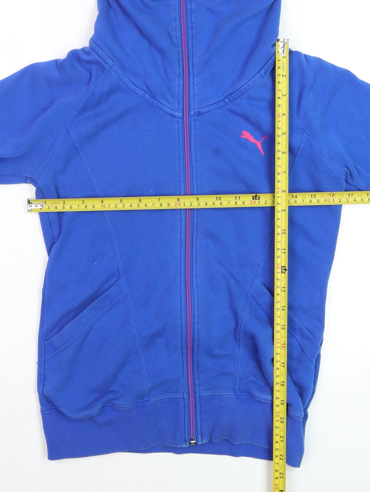 Puma Womens Blue Full Zip Hoodie Size 8 Logo Print Sleeve Casual