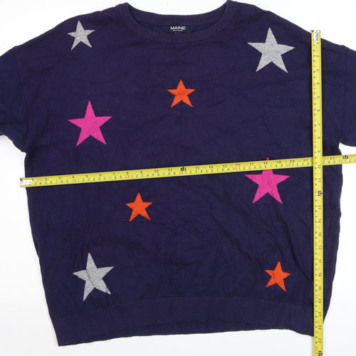 Maine New England Womens Navy Star Print Pullover Jumper Size 20