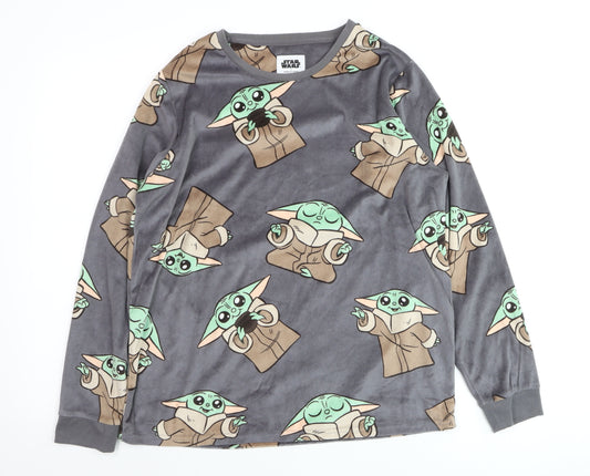 Star Wars Boys Grey Baby Yoda Pyjama Top Small Long Sleeve Fleece
