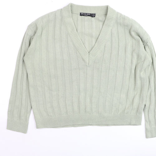 Brave Soul Women’s Green V-Neck Ribbed Knit Jumper Size 12