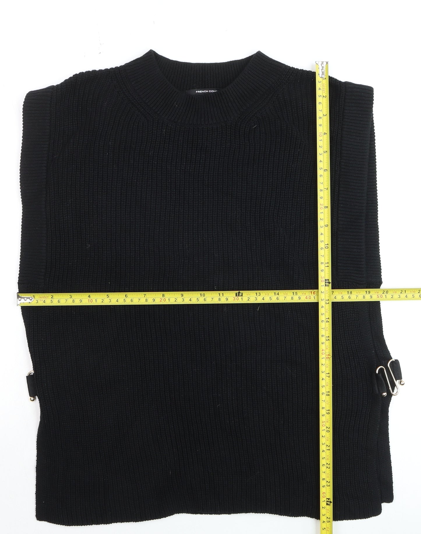 French Connection Womens Black XL Chunky Knit Sleeveless Vest