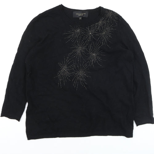 Paul Costelloe Women Black Size 20 Embellished Pullover Jumper