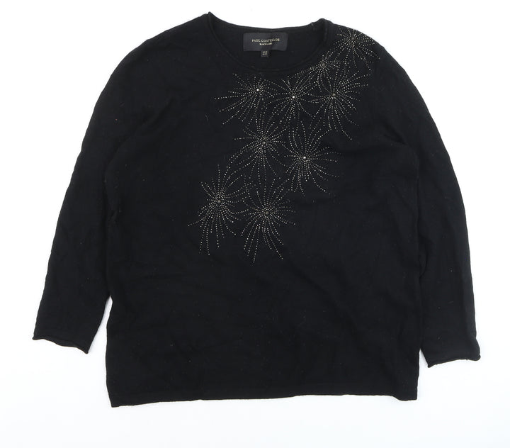 Paul Costelloe Women Black Size 20 Embellished Pullover Jumper