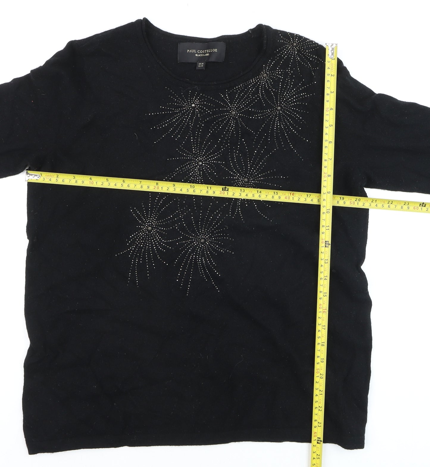 Paul Costelloe Women Black Size 20 Embellished Pullover Jumper