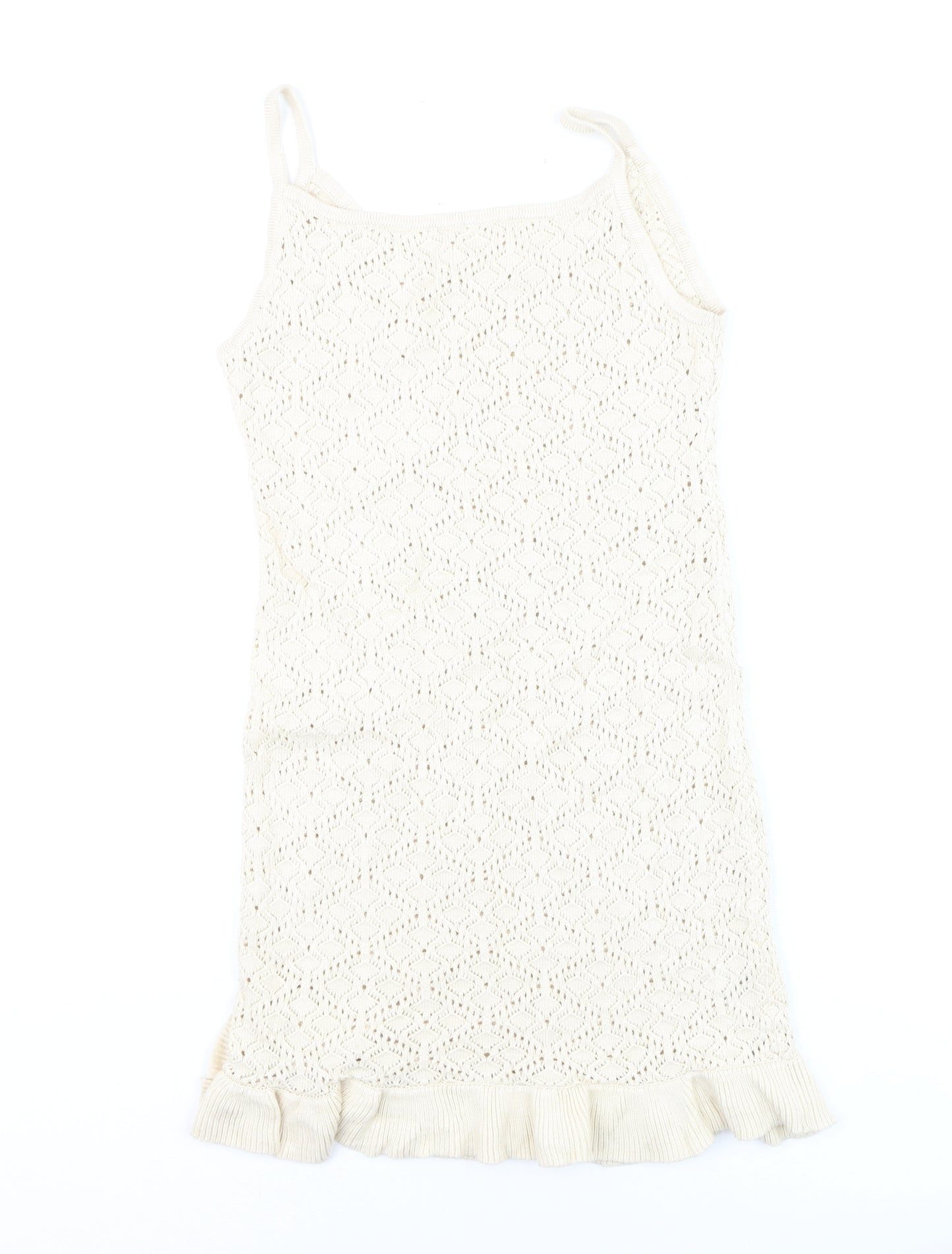 H&M Teens Beige Knit Slip Dress 12-14Y Summer Ruffle Hem
