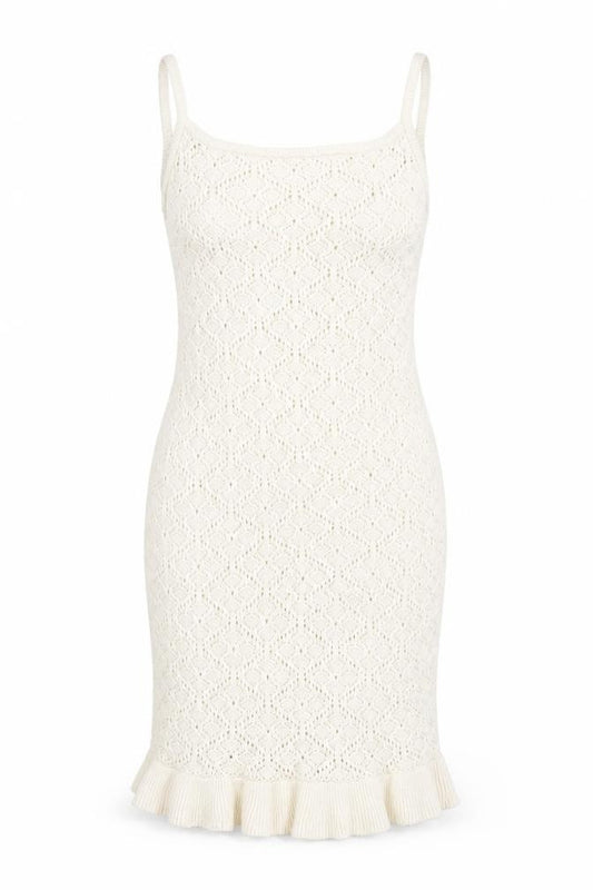 Front view of H&M Teens Beige Knit Slip Dress 12-14Y Summer Ruffle Hem