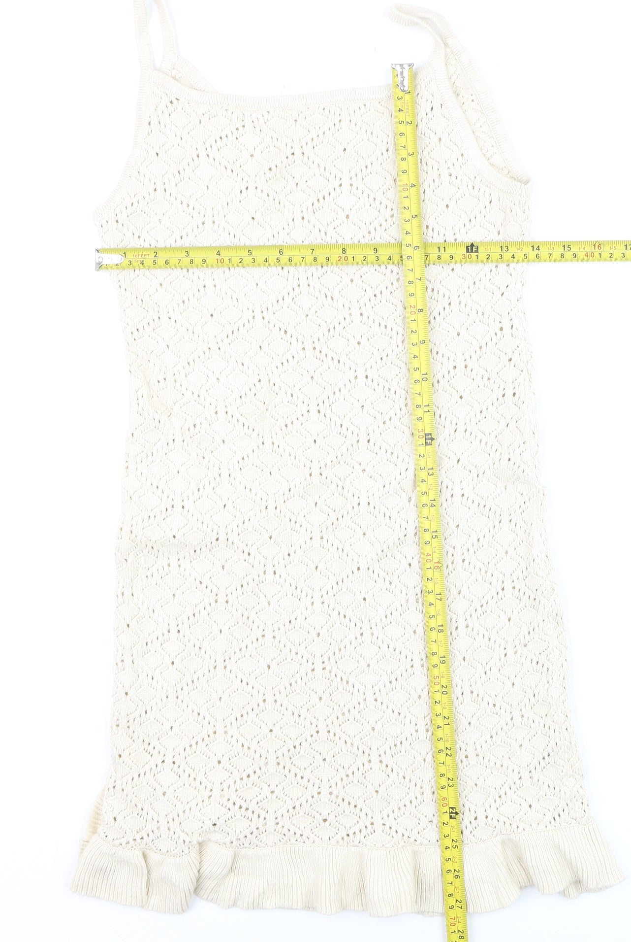 H&M Teens Beige Knit Slip Dress 12-14Y Summer Ruffle Hem