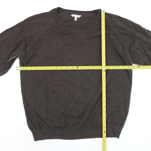 Fishbone Men Brown Cotton V-Neck Pullover Jumper Size L