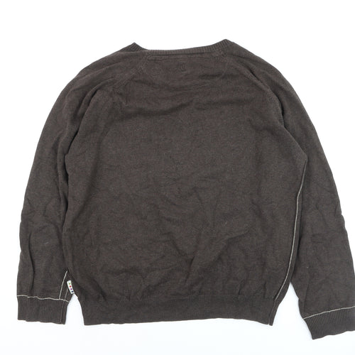 Fishbone Men Brown Cotton V-Neck Pullover Jumper Size L