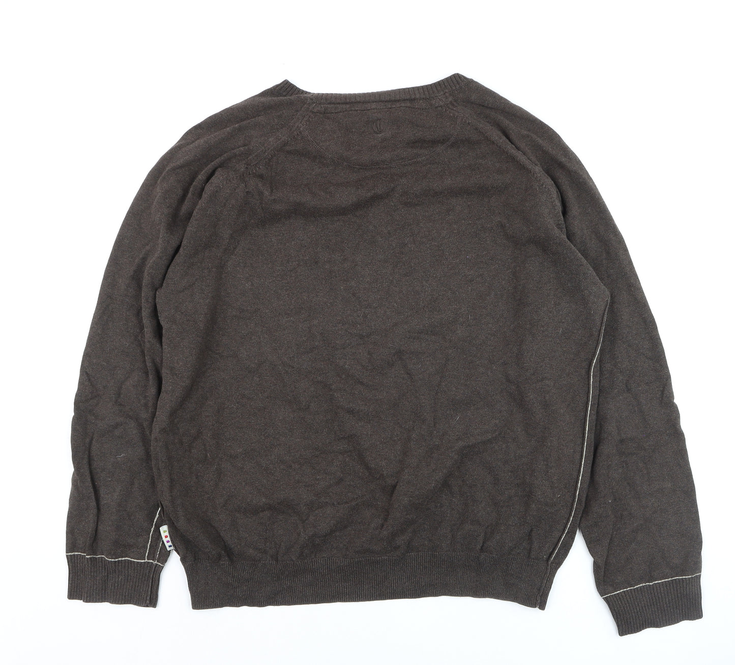 Fishbone Men Brown Cotton V-Neck Pullover Jumper Size L