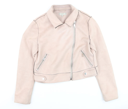 Red Herring Women's Beige Faux Suede Biker Jacket Size 14