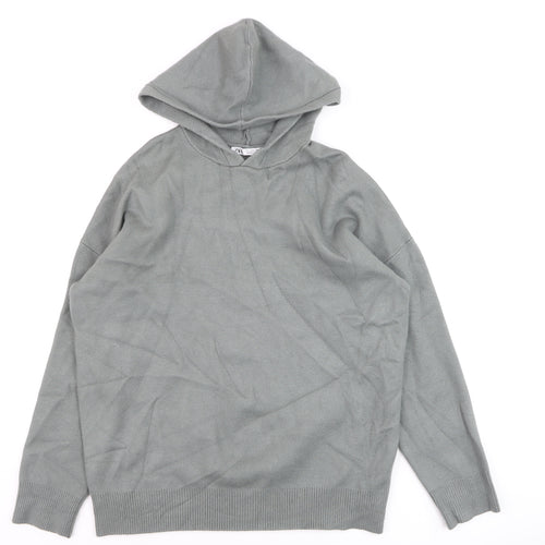 Zara Men Grey Hooded Pullover Knit Jumper Size M