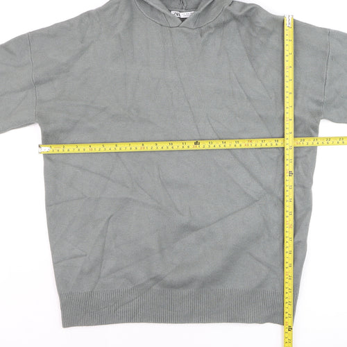 Zara Men Grey Hooded Pullover Knit Jumper Size M