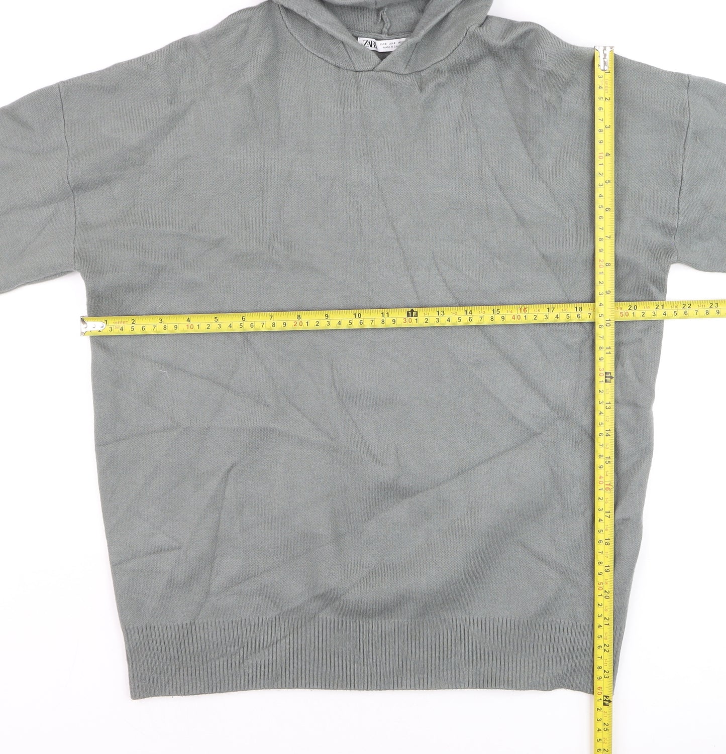 Zara Men Grey Hooded Pullover Knit Jumper Size M