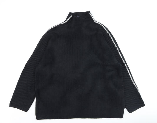 Marks and Spencer Women's Black Ribbed Mock Neck Long Sleeve Jumper XL