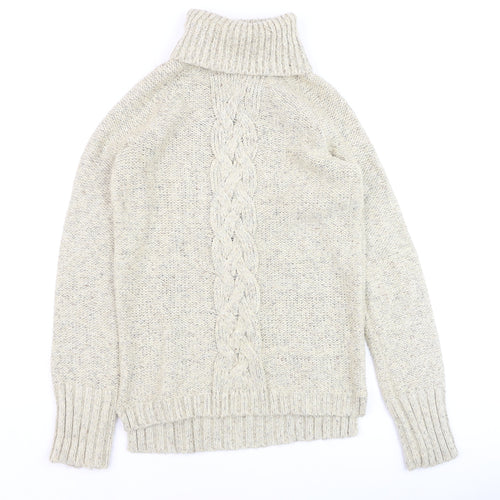 Next Women Beige Cable Knit Roll Neck Jumper Size 10