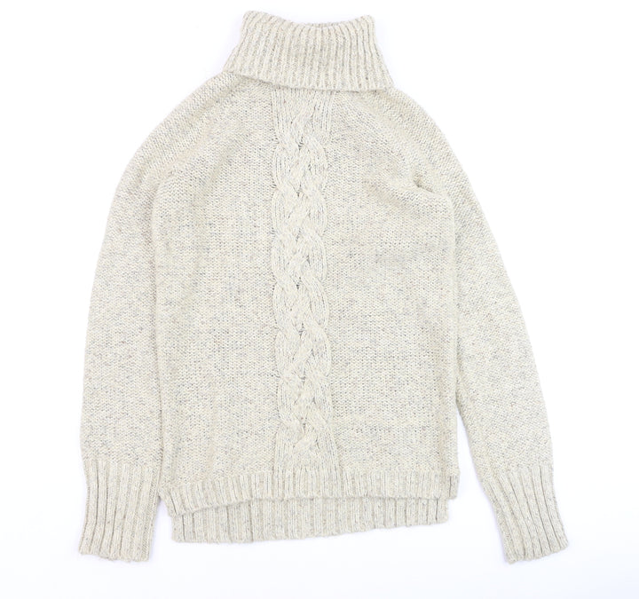 Next Women Beige Cable Knit Roll Neck Jumper Size 10