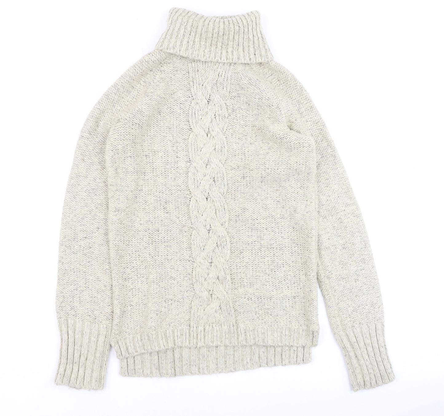 Next Women Beige Cable Knit Roll Neck Jumper Size 10