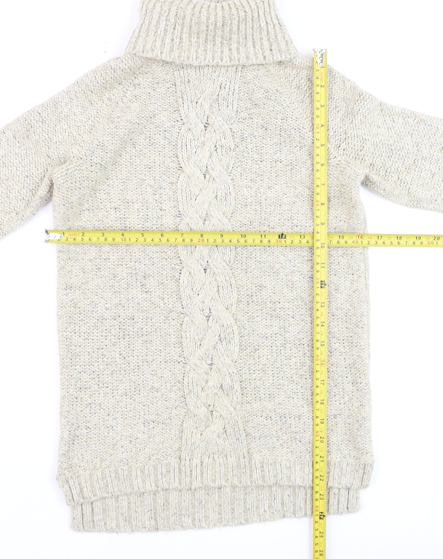 Next Women Beige Cable Knit Roll Neck Jumper Size 10