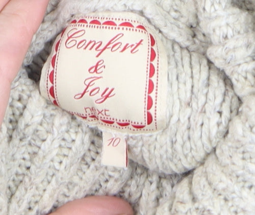 Next Women Beige Cable Knit Roll Neck Jumper Size 10