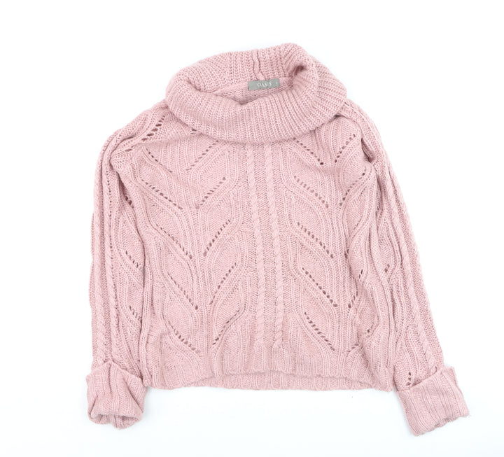 Oasis Women’s Pink Cable-Knit Roll Neck Jumper Size S