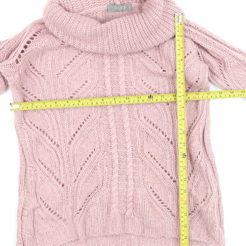 Oasis Women’s Pink Cable-Knit Roll Neck Jumper Size S